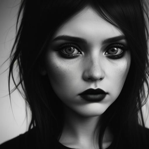 Striking Goth Model Portrait in Black and White