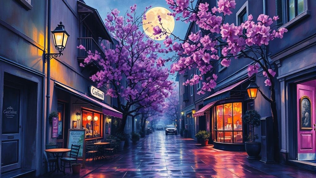 Moonlit Night in a Vibrant Old Town Alley, Inspired by Expre...