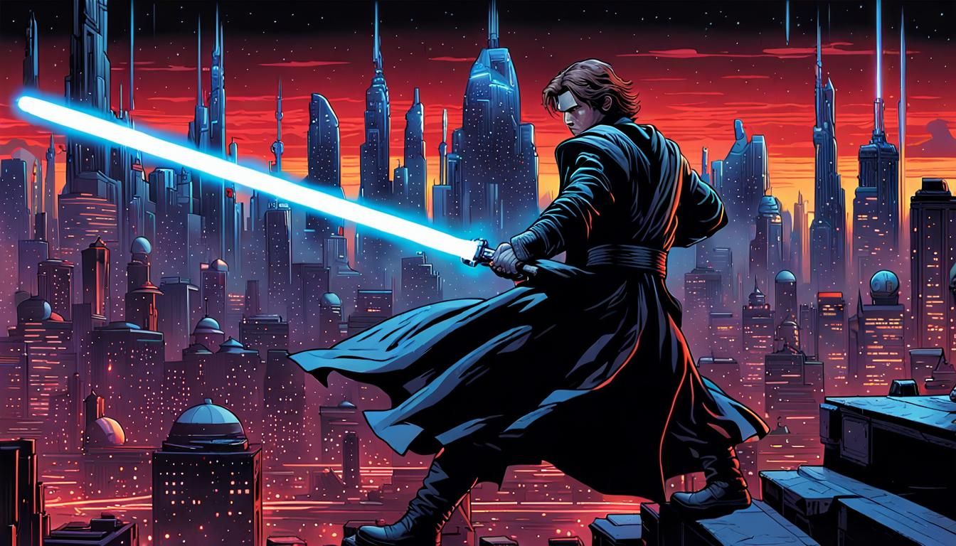 Cyberpunk Star Wars Battle Scene in Comic Book Style