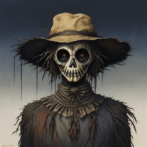 Scarecrow in Gouache Horror Illustration Style