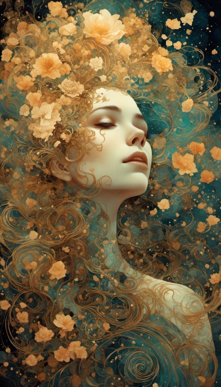 Cosmic Klimt Woman with Golden Details