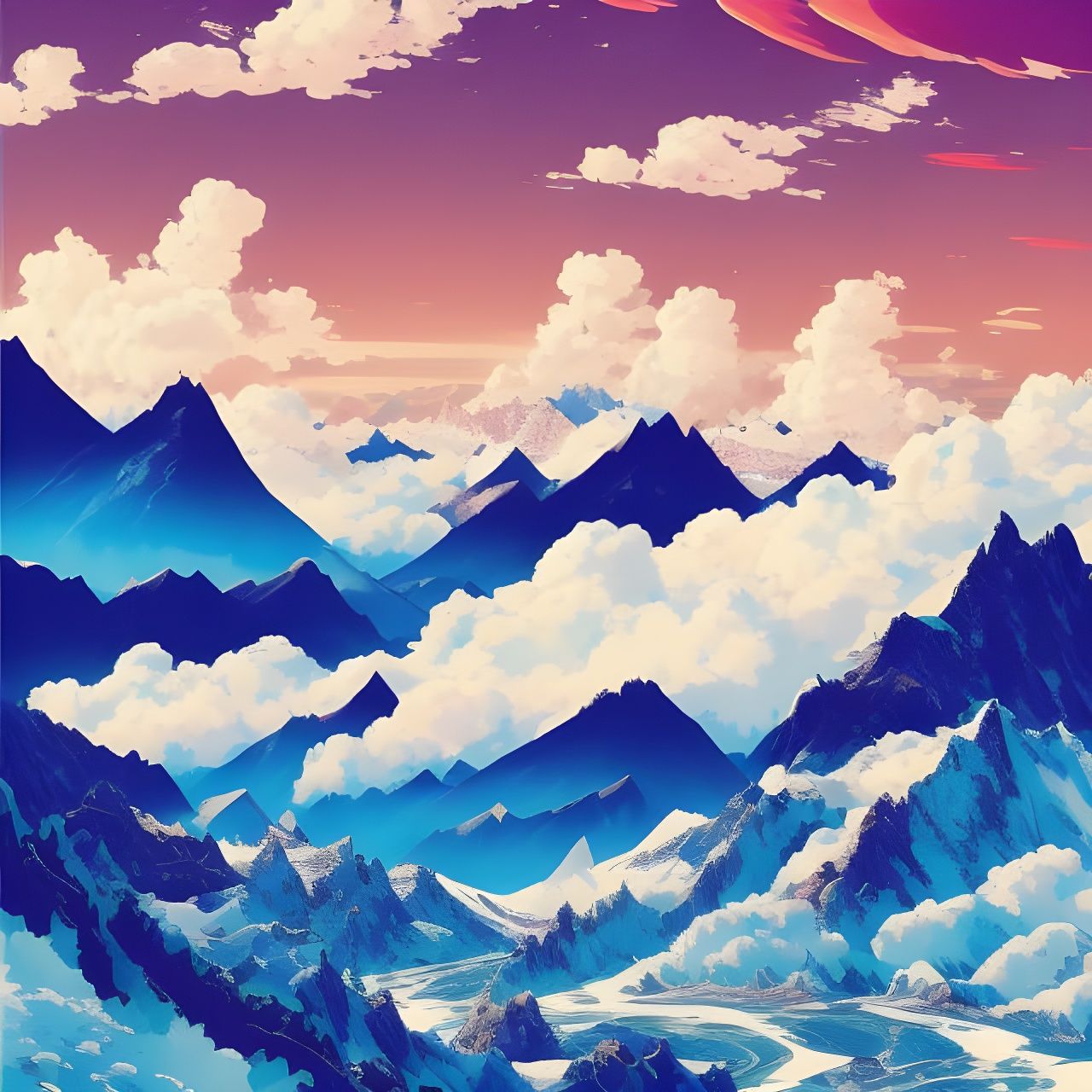 Epic Snow Mountains in Vibrant Digital Art