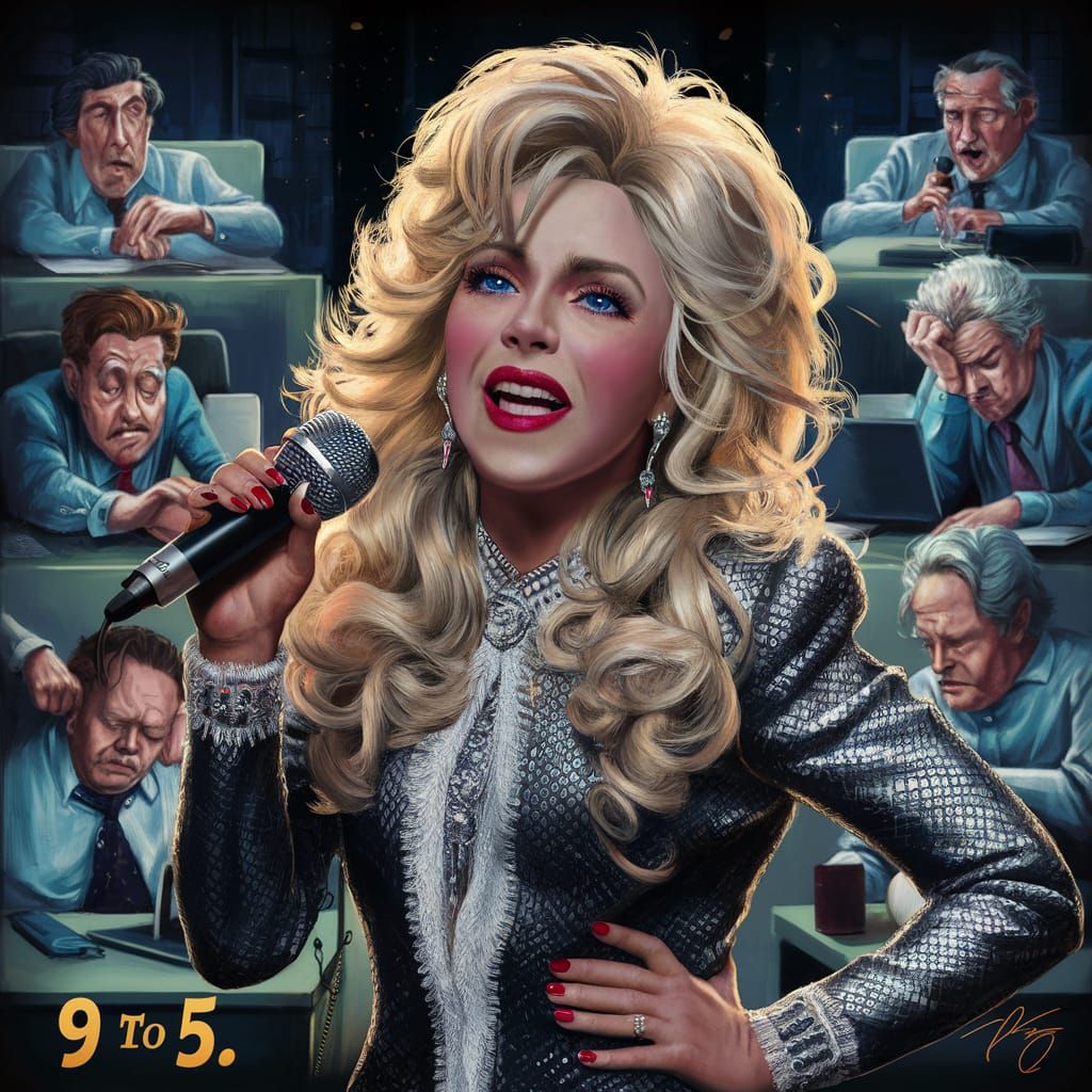 Dolly Parton "9 to 5" with some very stressed office workers doing those hours