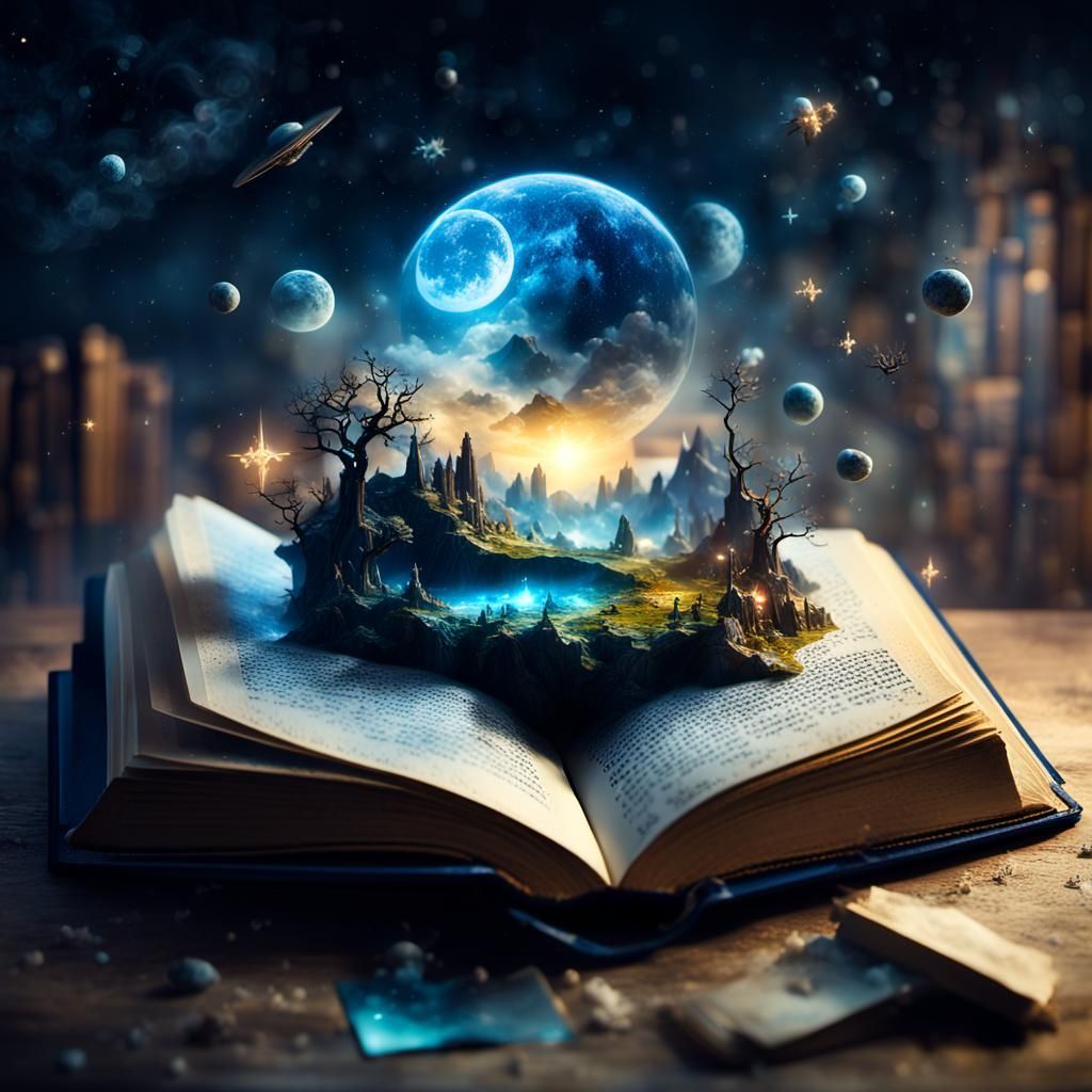 Miniature Cosmic World Emerging From Open Book