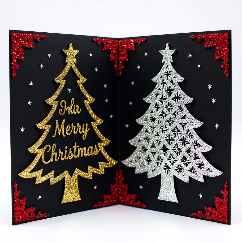 Handmade Christmas Card With Gold and Silver Trees