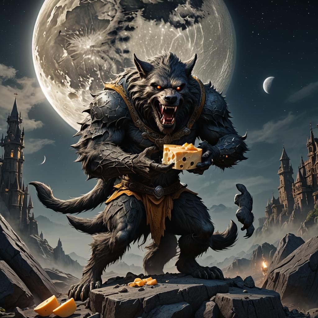 Werewolf Eats Cheese Moon: Fantasy Concept Art