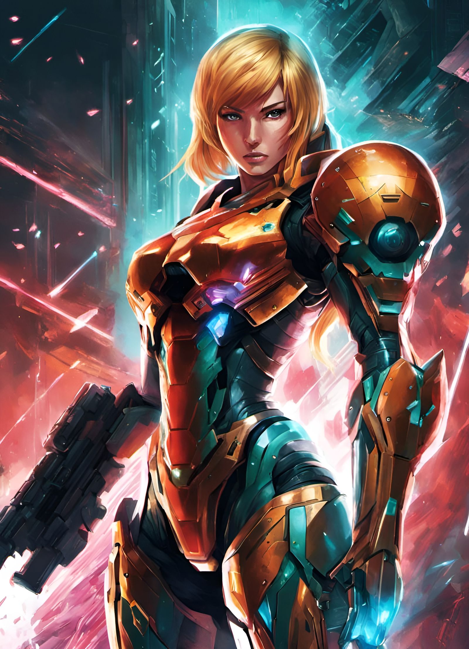 Samus Aran Readying Arm Cannon, Digital Art