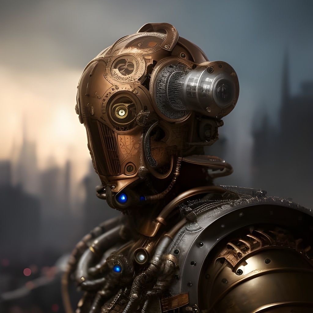 Steampunk Robot Portrait with Detailed Armor
