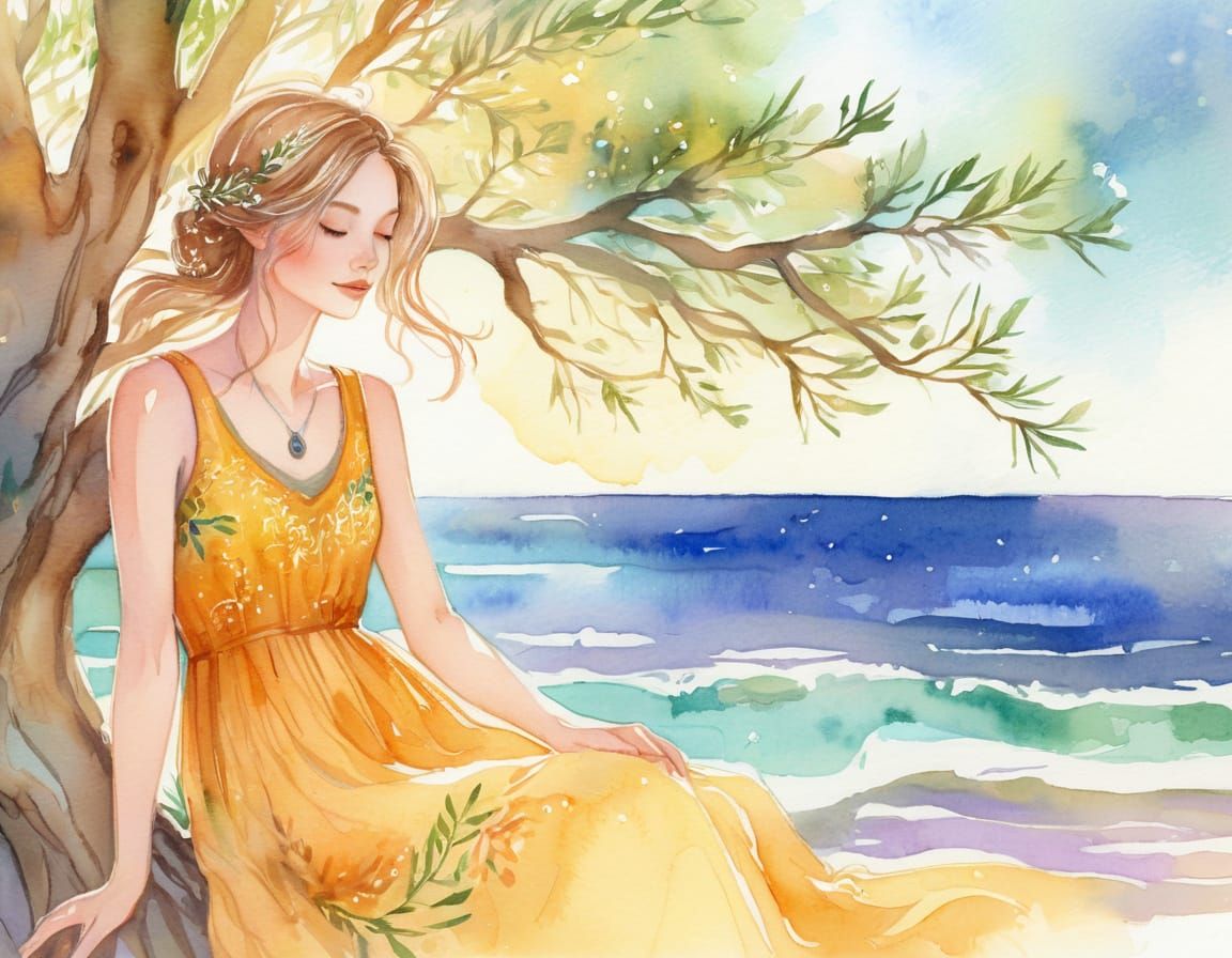 Dreamy Beach Scene in Watercolor Style