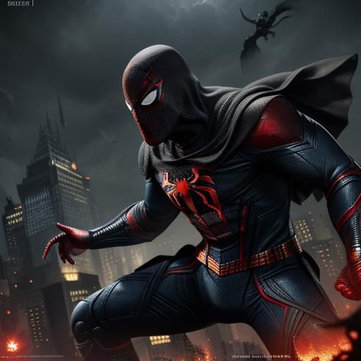Sauron fighing with Spider-Man black suit