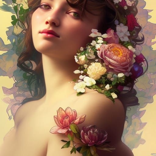 Girl Made of Flowers Portrait in Digital Art Style