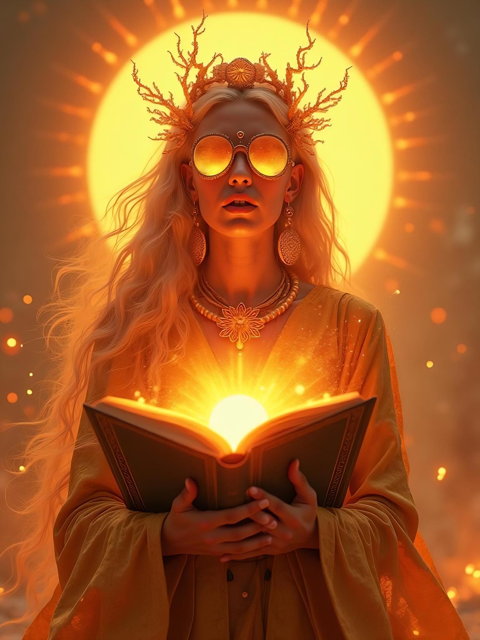 Aetherpunk Priestess of the Sun with Radiant Book