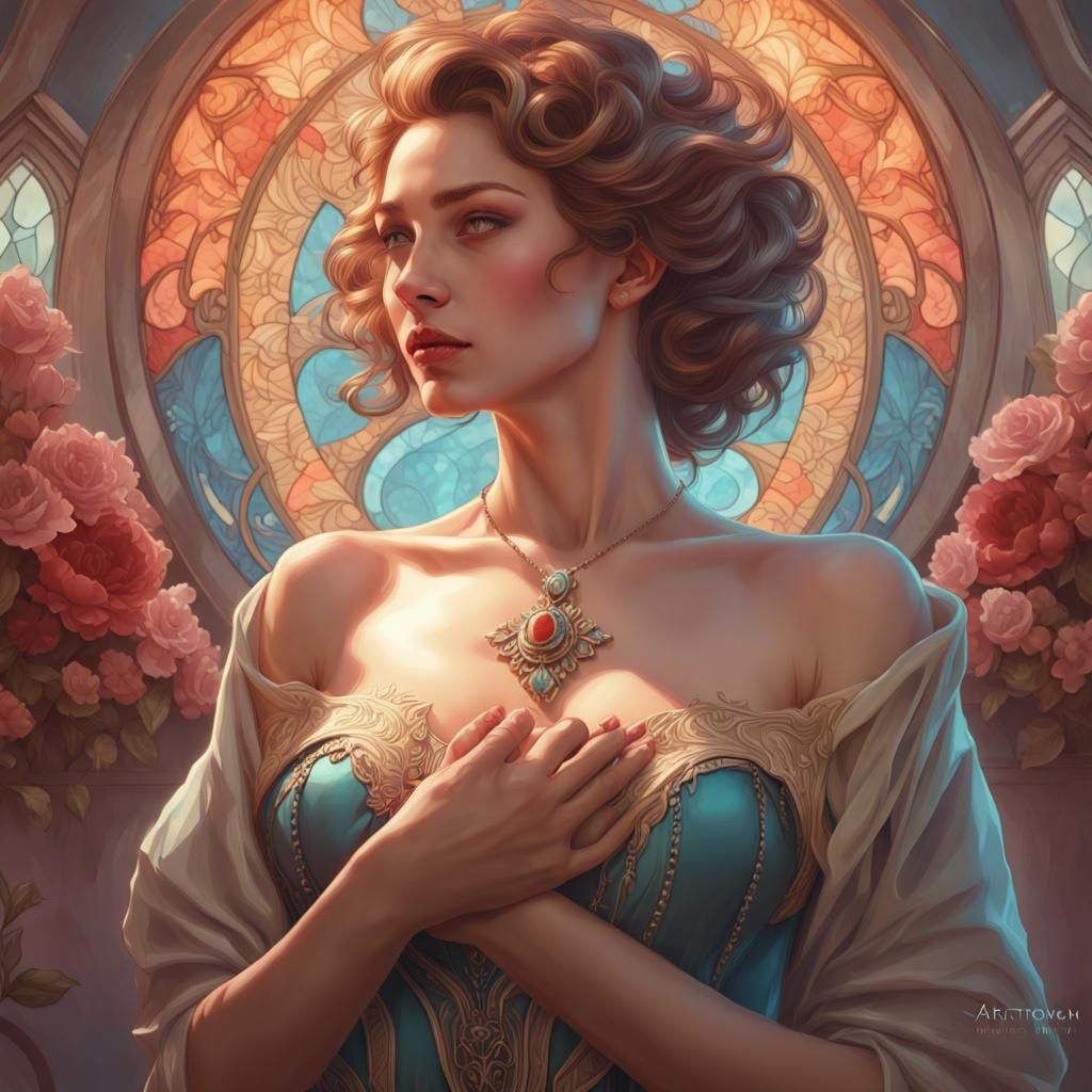 Elegant Hands Portrait in Art Nouveau Style
