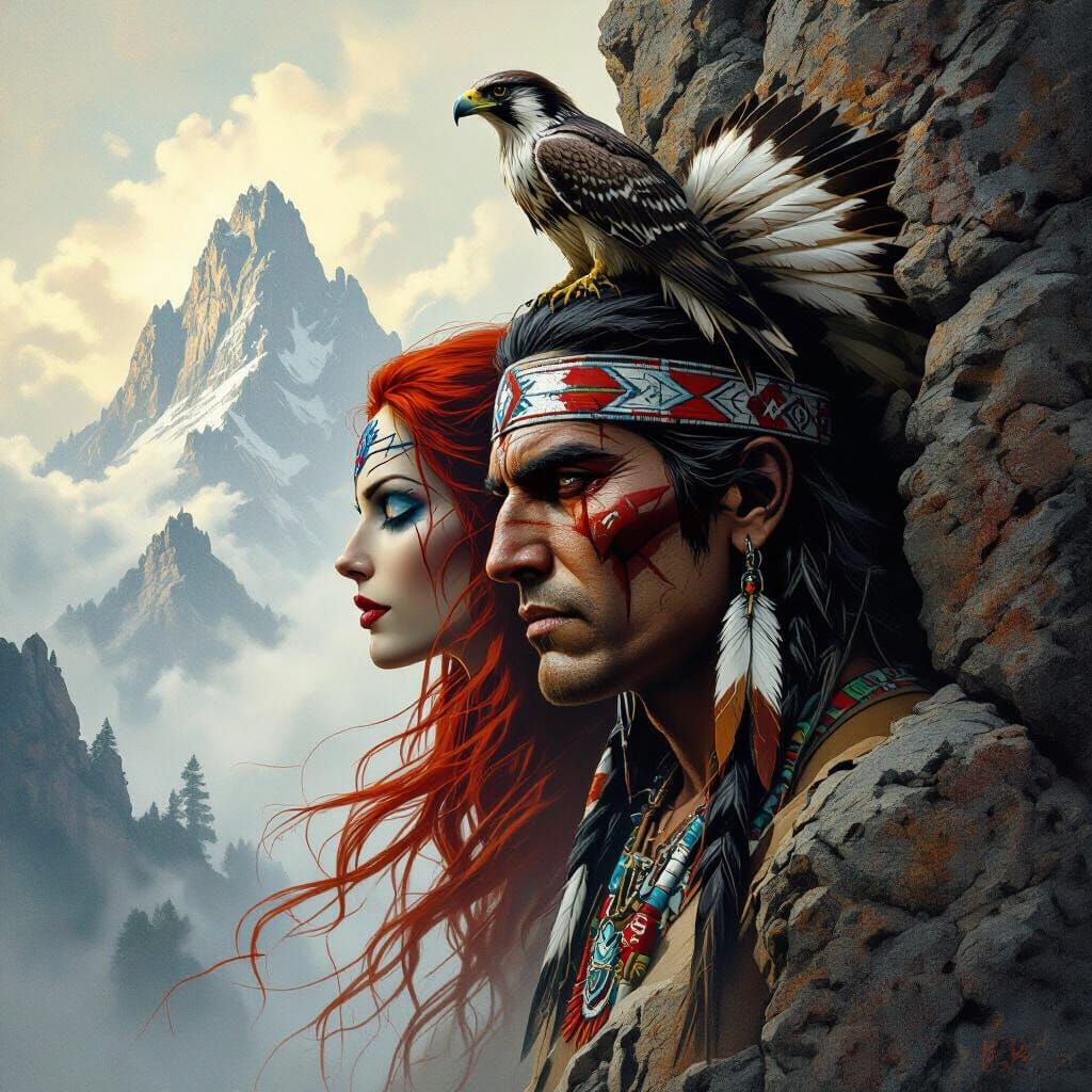 Native American Rock Face in Dark Fantasy Style