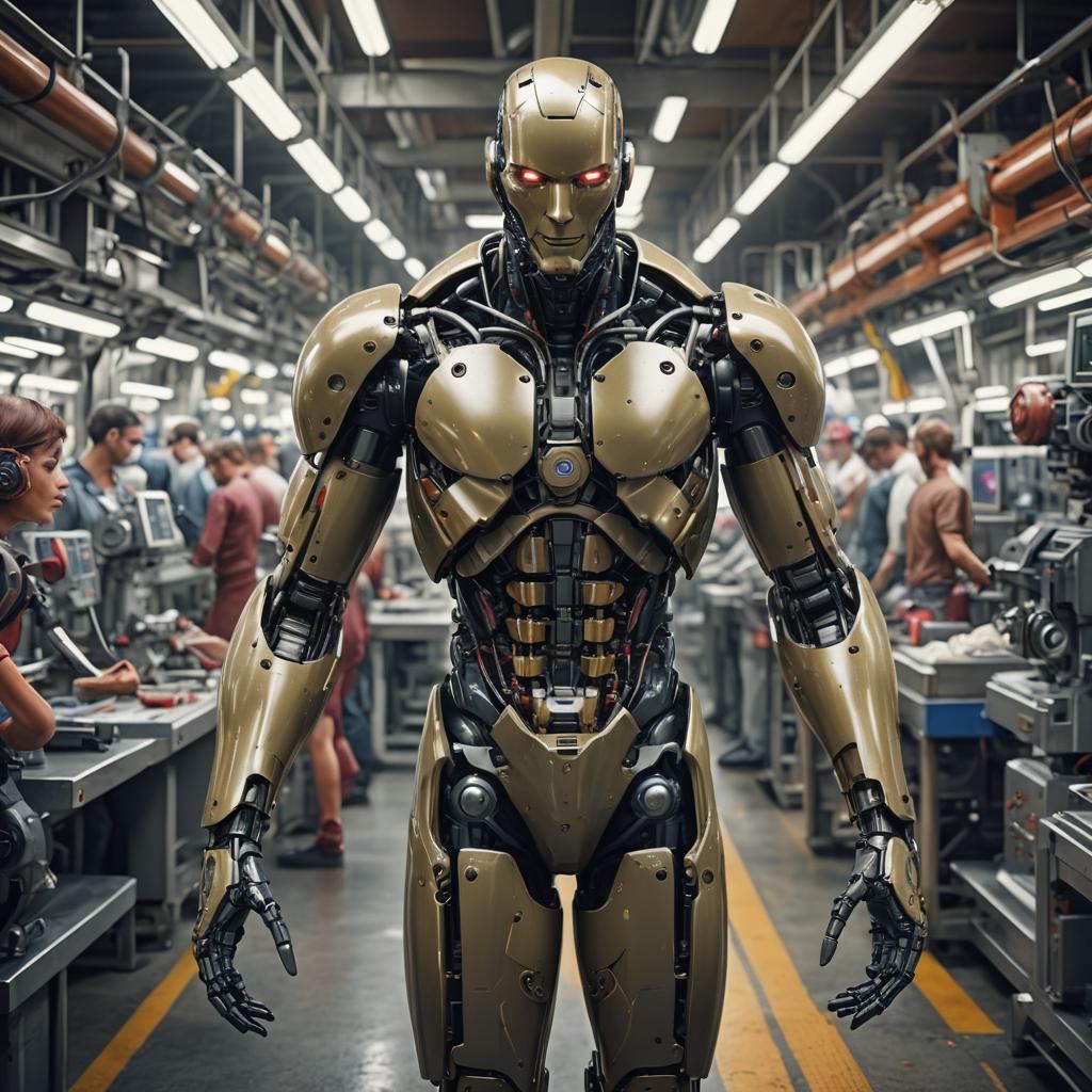 Android Love Doll on Assembly Line: Detailed Matte Painting