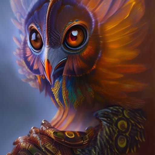 Ornate Opal Owl in Hyperdetailed Digital Painting