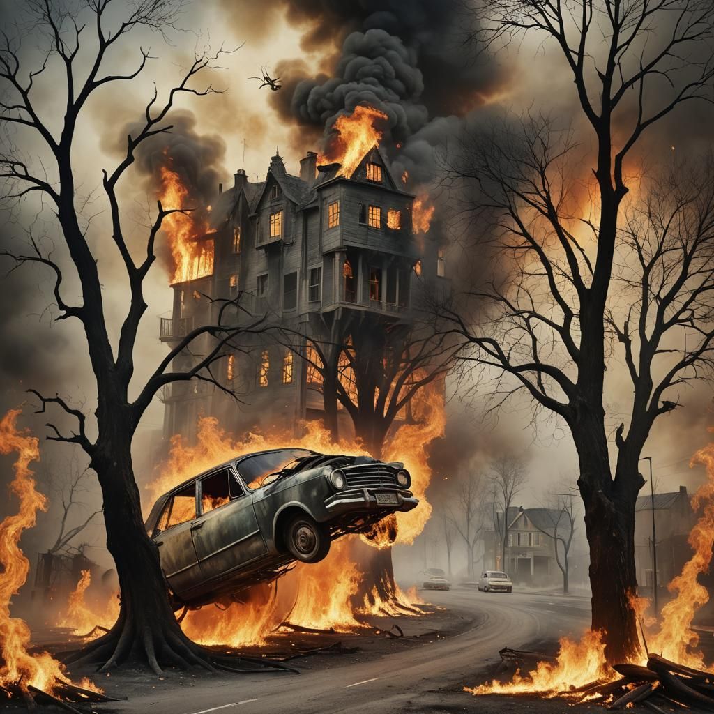 Burning Gothic Fantasy Landscape in Burton Style