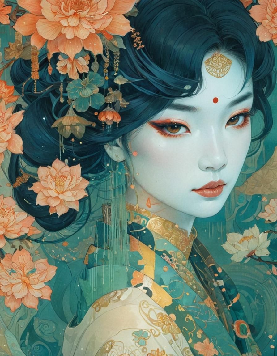 Mysterious Geisha in Futuristic City