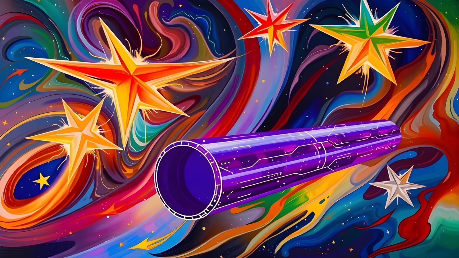 Surreal Interstellar Cylinder in Impasto Cosmos