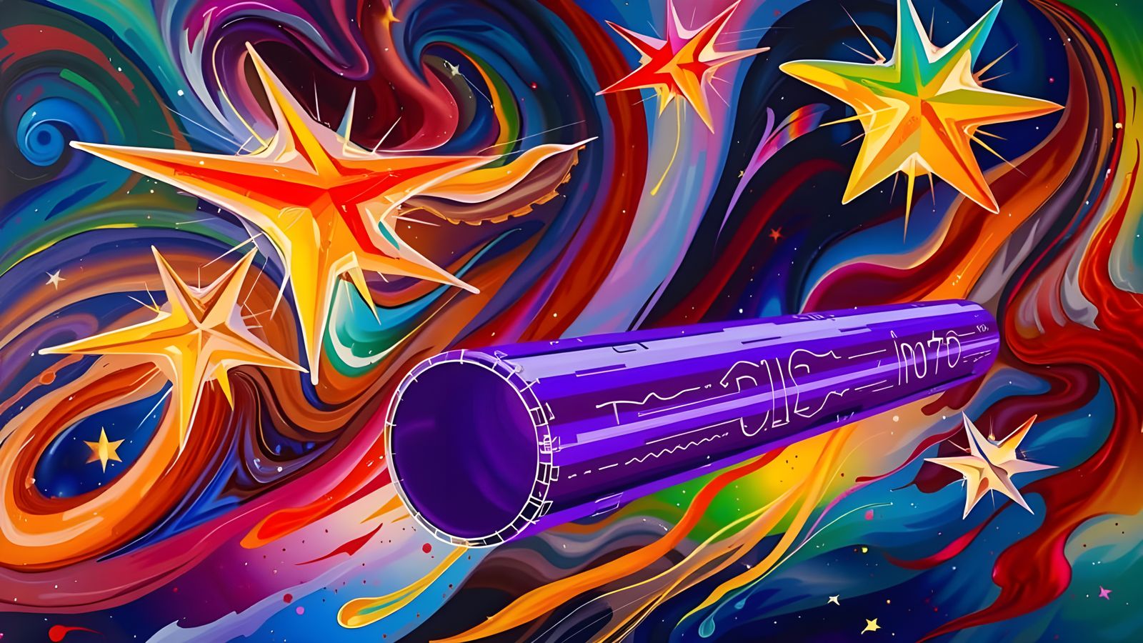 Vibrant Metallic Cylinder in Surrealist Cosmos