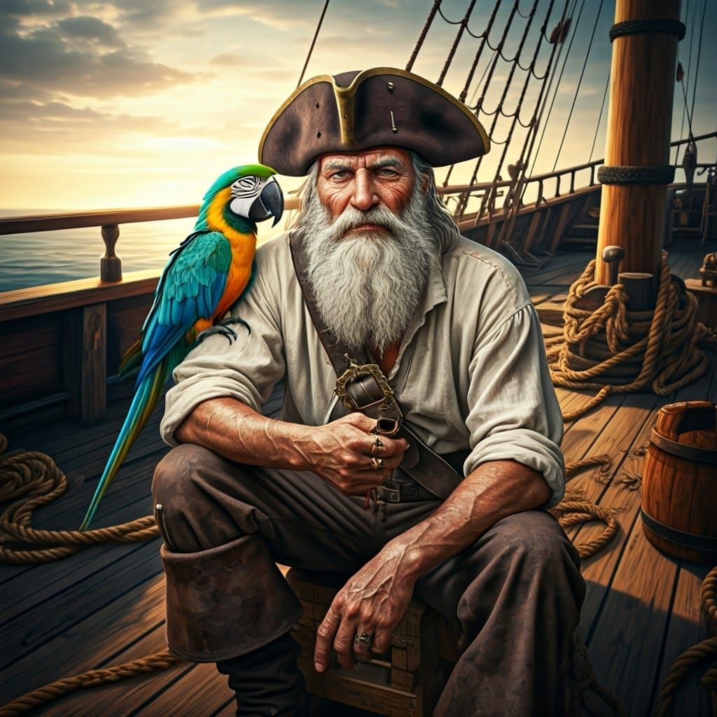 Weathered Pirate Captain in Golden Light