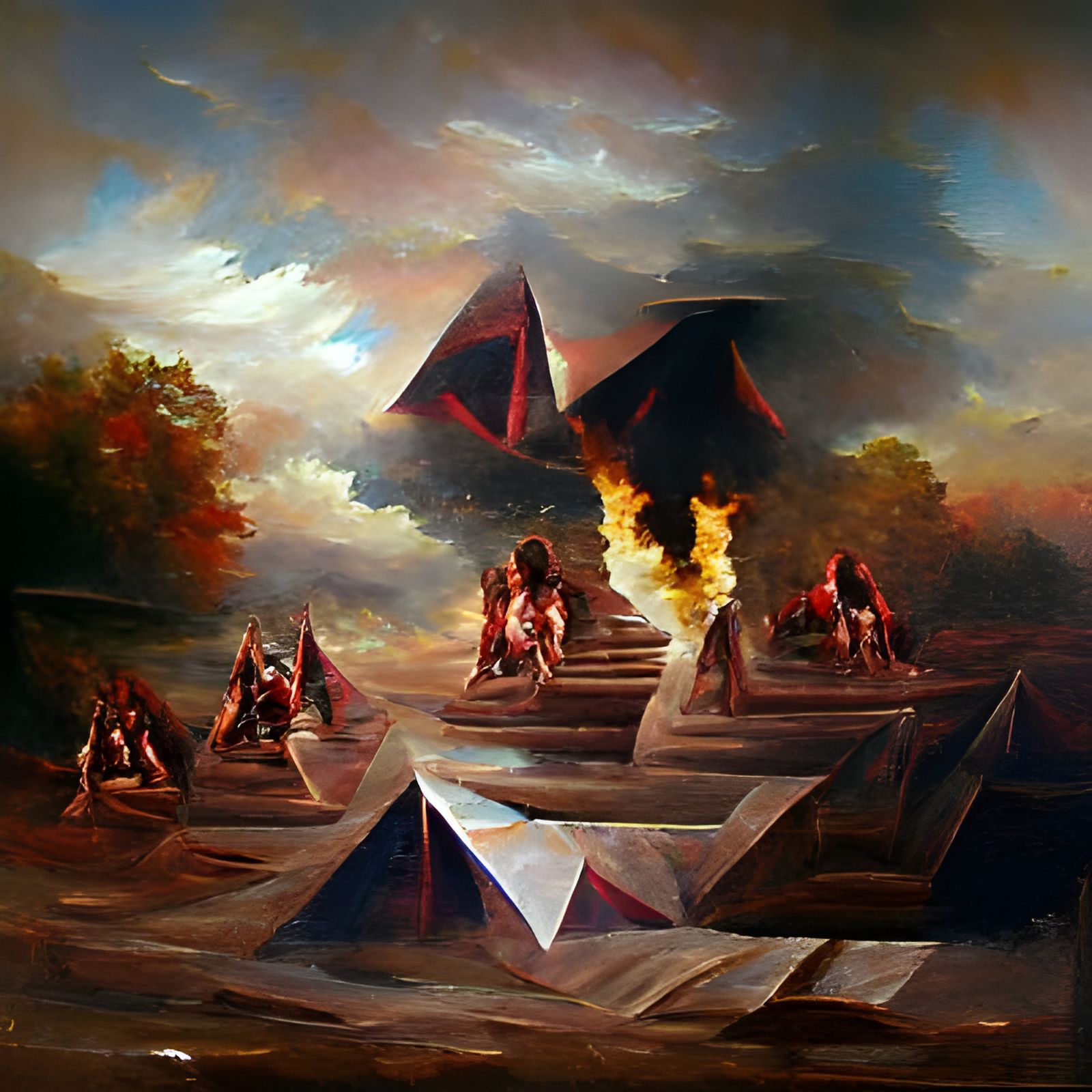 Infernal War: Damned Souls in Fiery Oil Painting