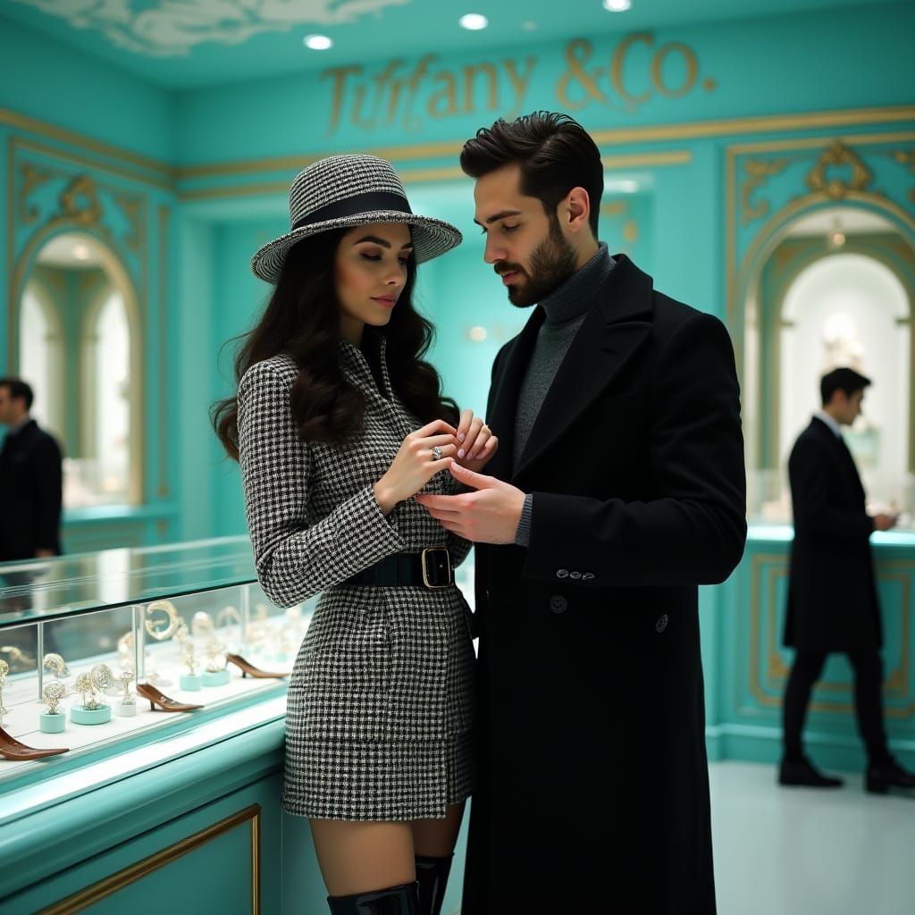 Elegant Couple Shopping in a Lavish Tiffany & Co. Boutique
