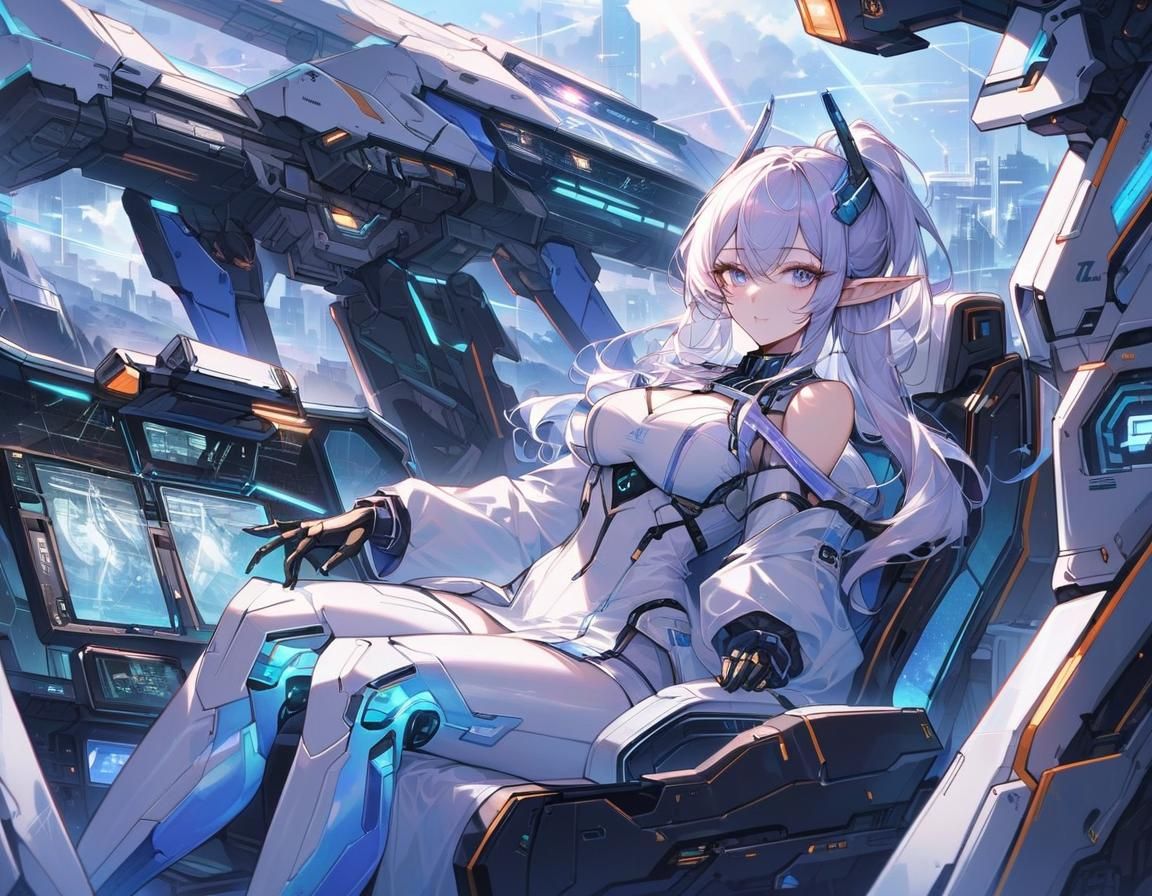 Futuristic Anime Elf Soldier in Mecha Cockpit