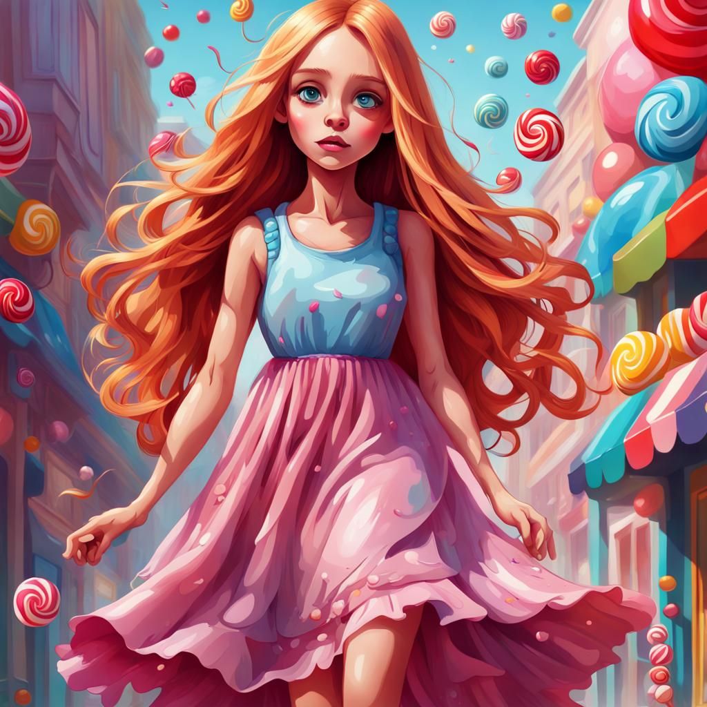 Cartoon Girl in Candyland Art Style