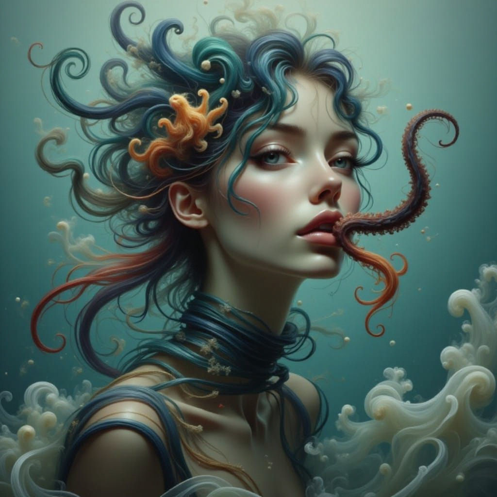 Ethereal Octopus Kiss: Photorealistic Beauty