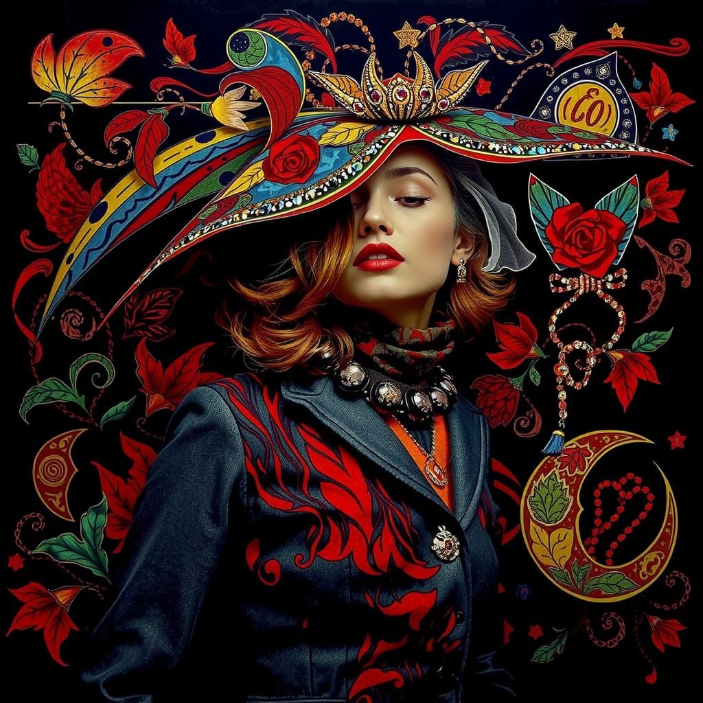 Black and White Portrait of Woman with Crimson Streak