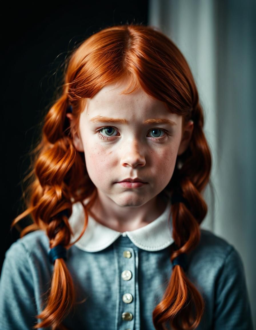 Annoyed Redhead Girl Portrait with Freckles