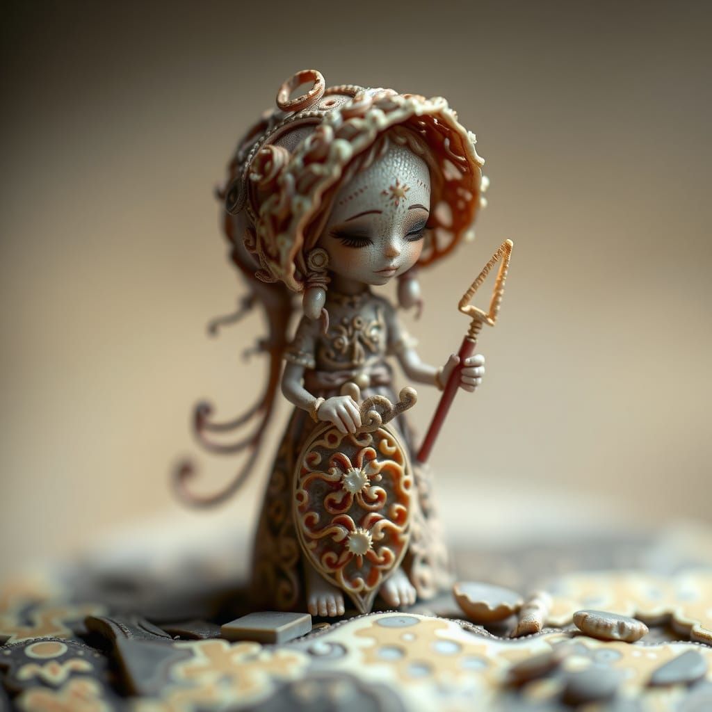 Whimsical Miniature Figure in Dreamlike Scene
