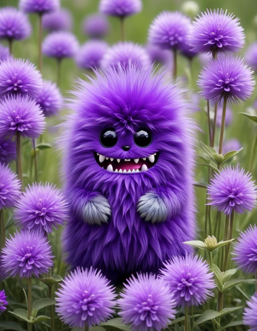 Fluffy Purple Furpill in Field of Flowers