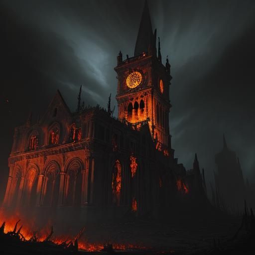 Hellish Portal in Abandoned Church: Gothic Concept Art