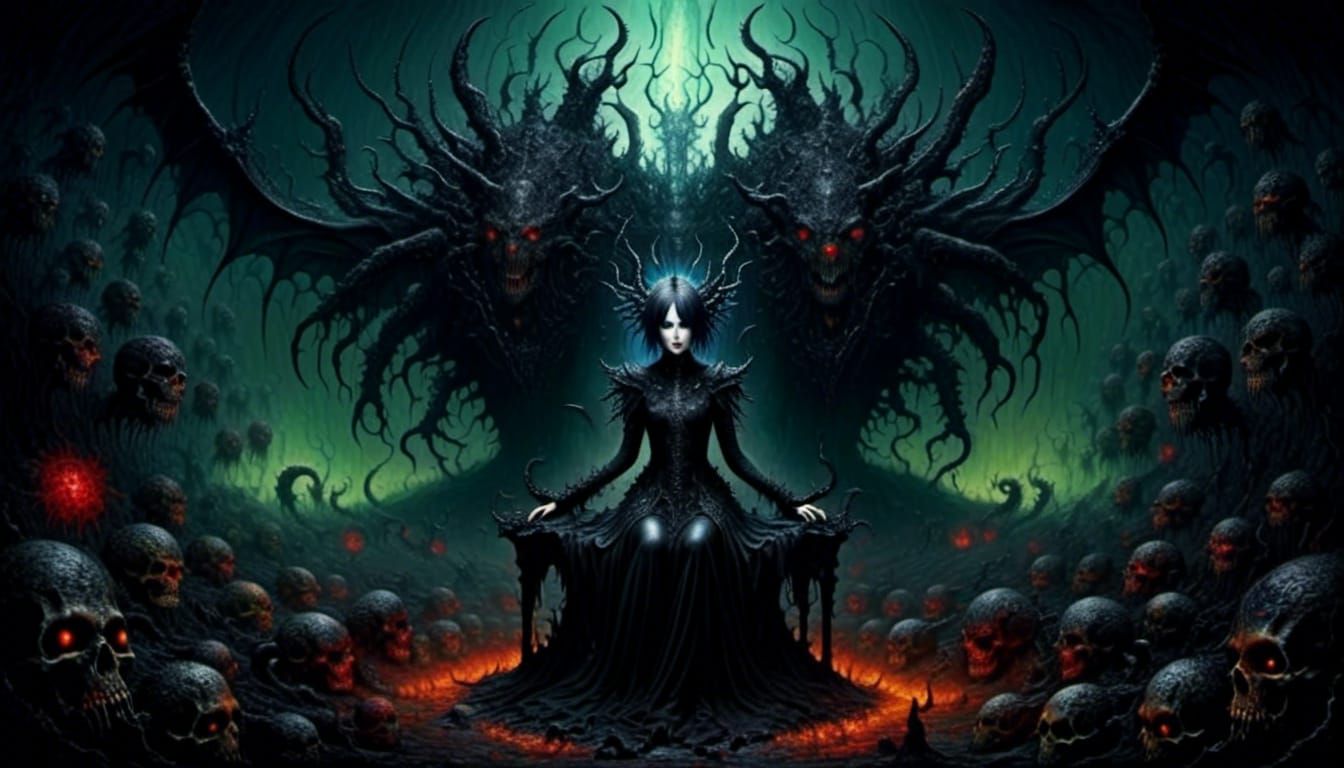 Surrealistic She-Demon in Hellish Cave