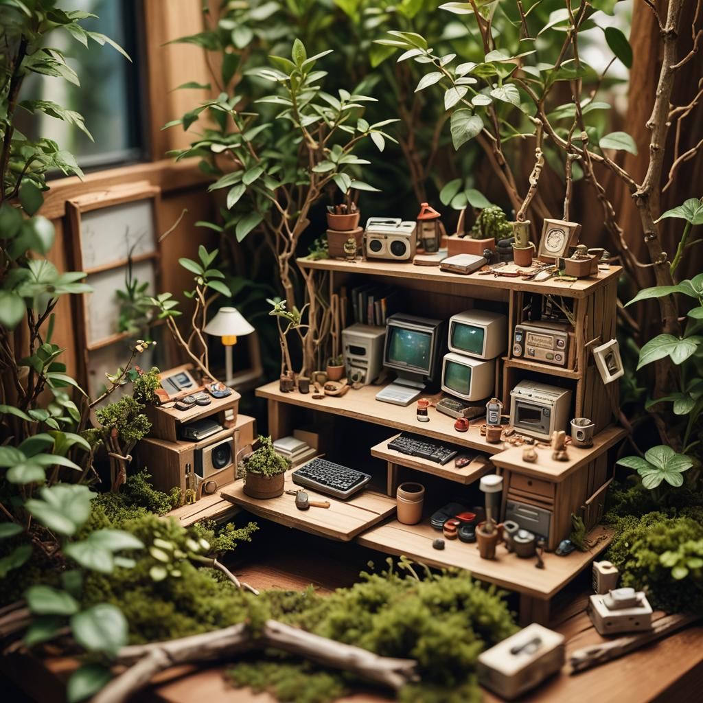 Miniature Home Office Model in Macro Photography Style