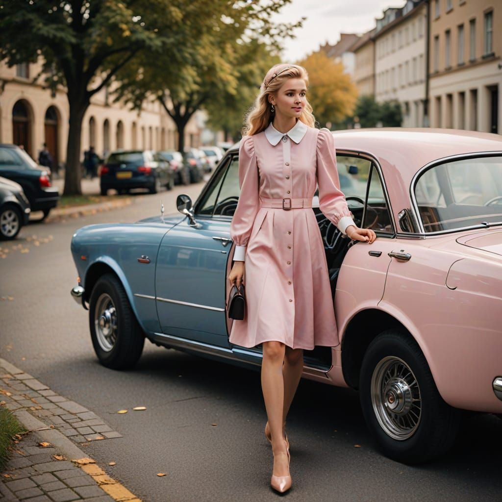 Candid Vintage Photo of Young Woman and Stylish Man Stepping...