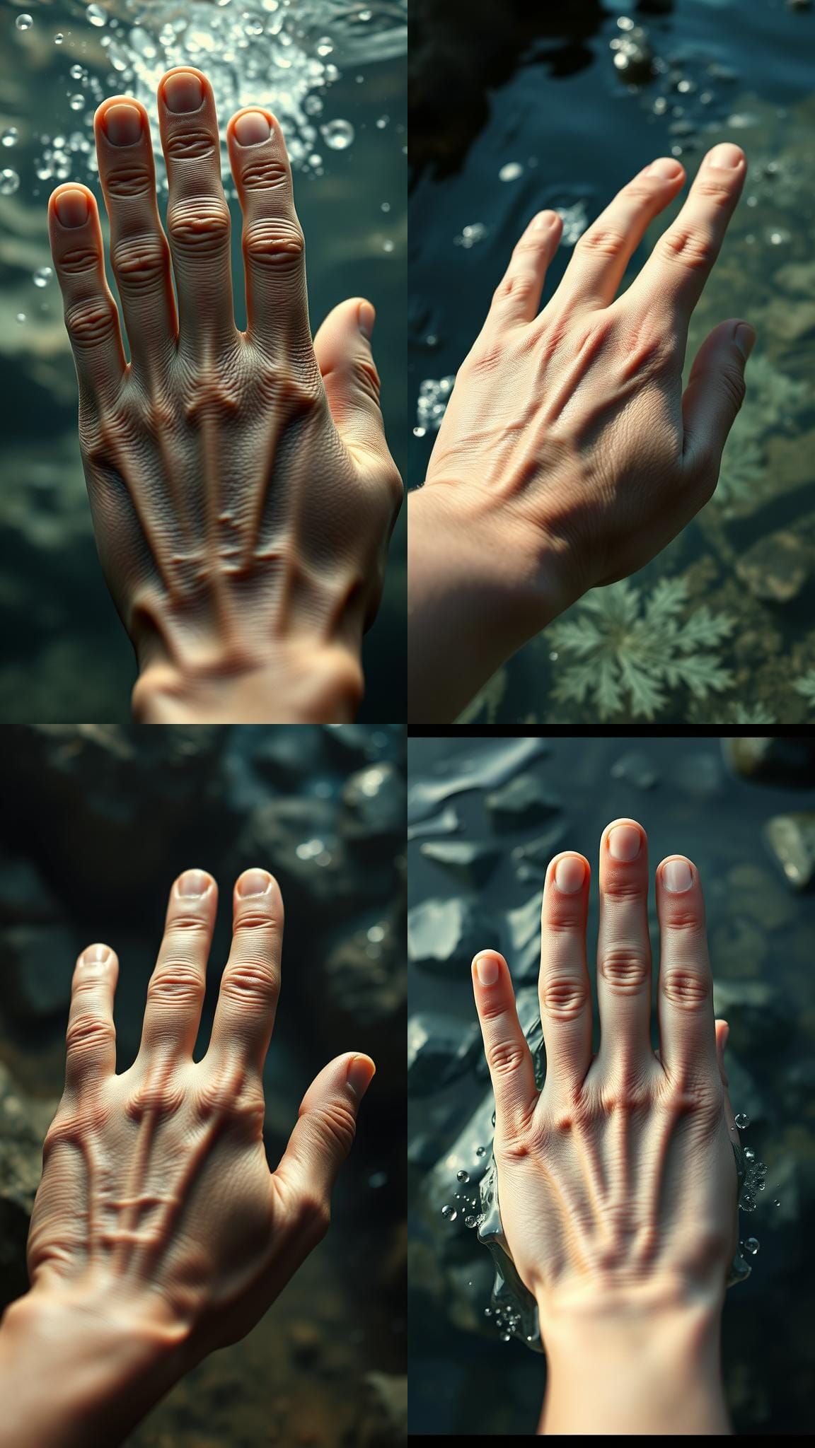 Animated Hand Shows Wrinkled Skin Underwater
