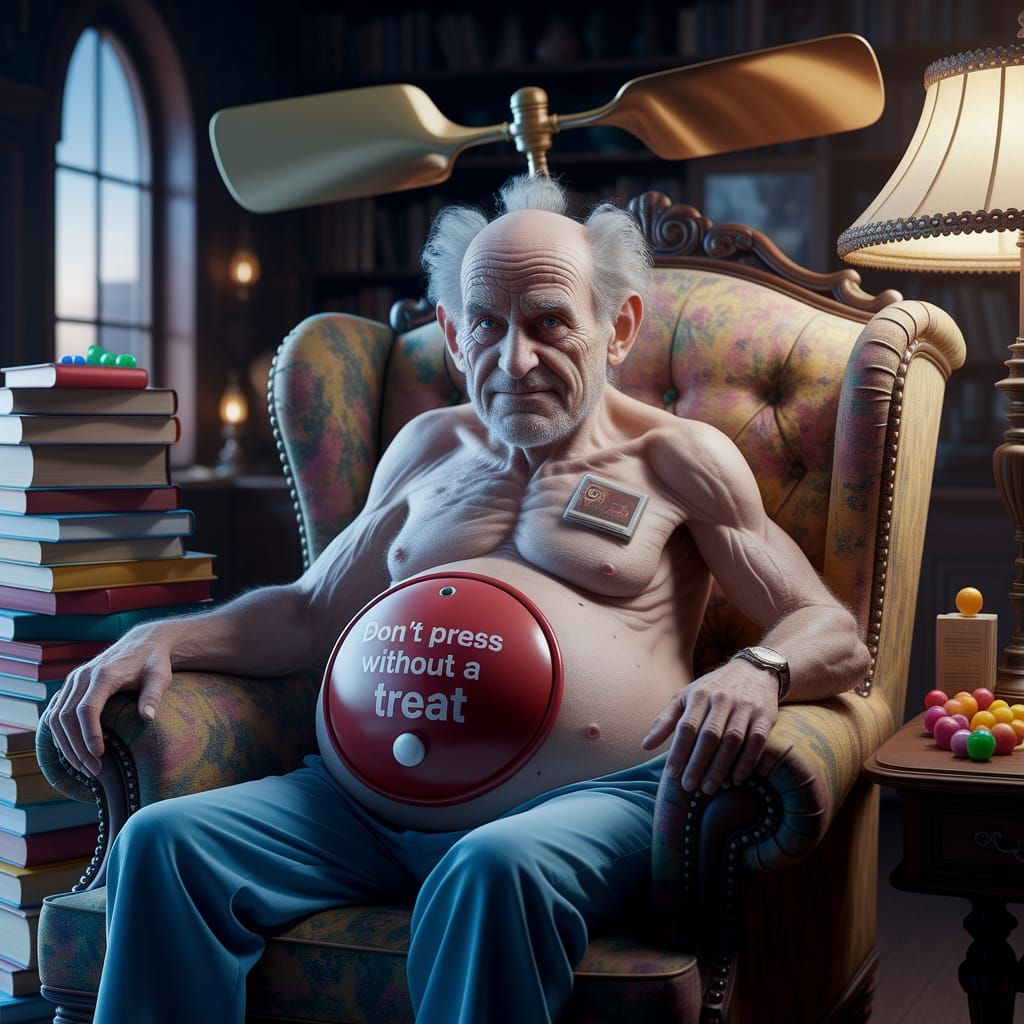 Whimsical Gentleman Surrounded by Treasures