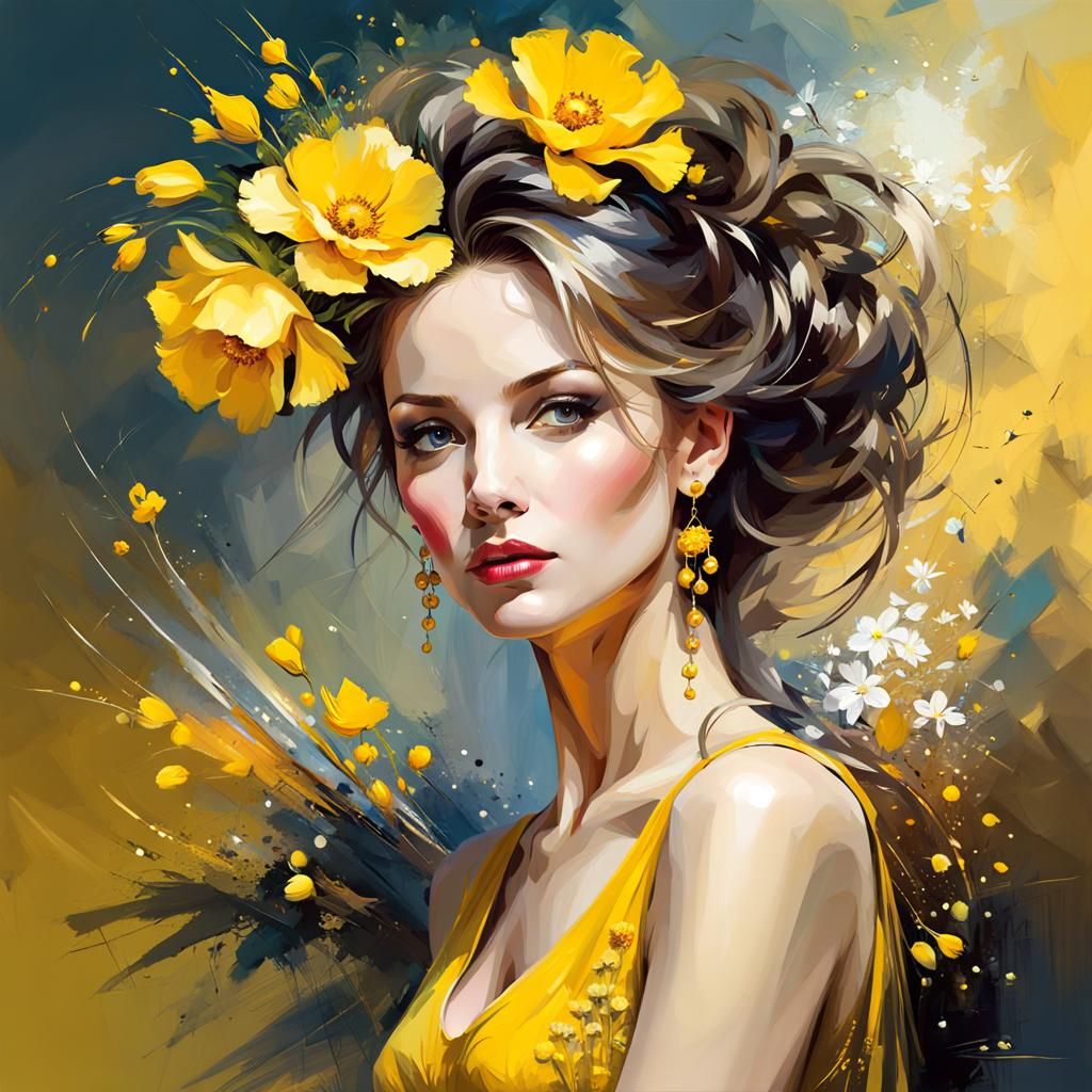 Elegant Woman with Flower in Romantic Realism Style