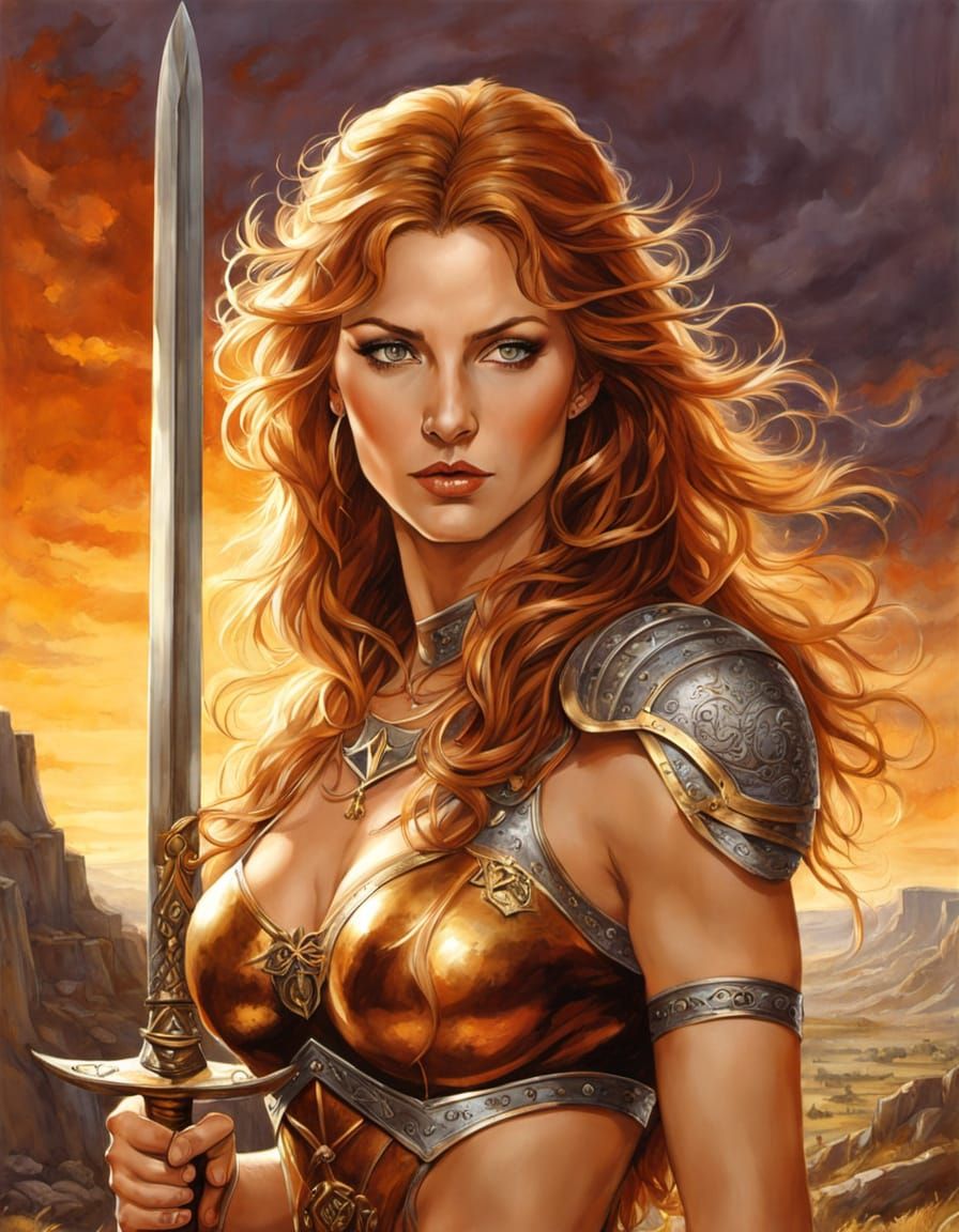 Heroic Warrior Woman in Golden Light