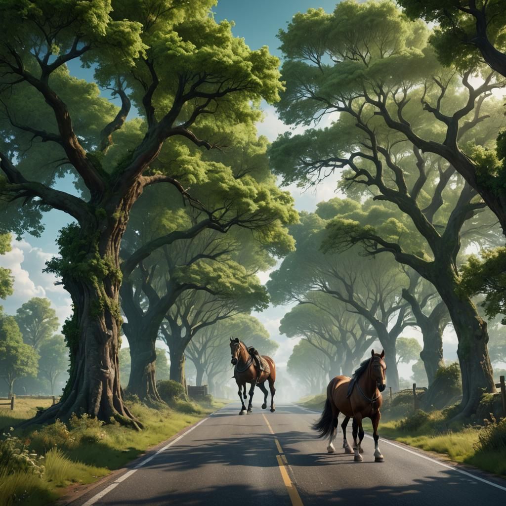 Horse on Road Under Sky: Fantasy Concept Art