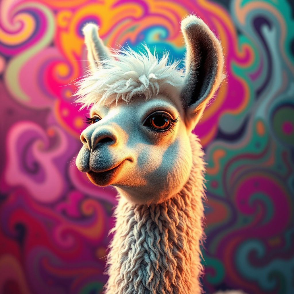 Whimsical Llama in Vibrant, Swirling Patterns
