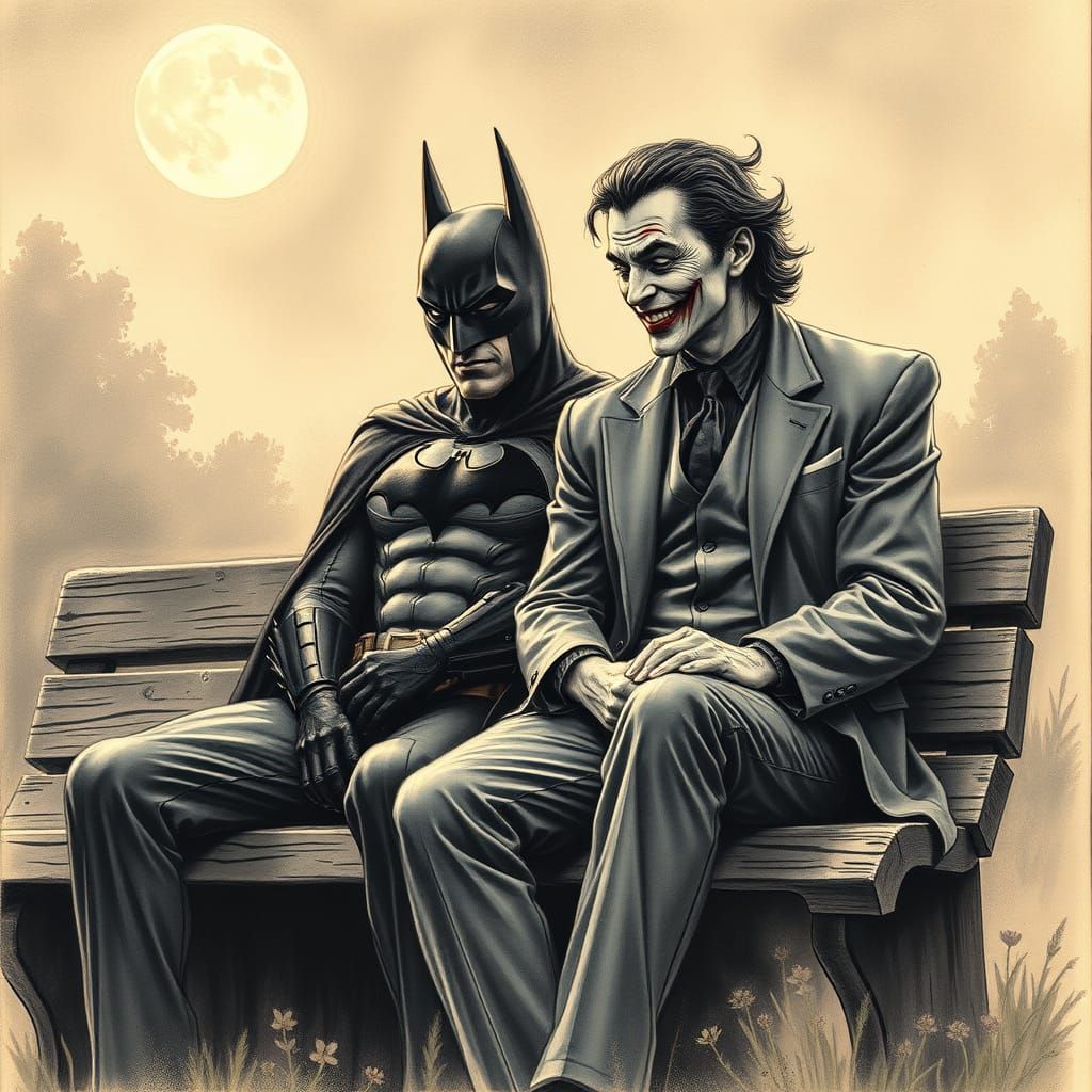 Batman and Joker Share a Moment of Tranquility in Moonlit Ni...