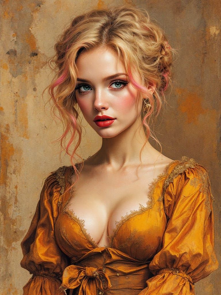 Pin Up Woman with Pink Hair in Bold Watercolor Style