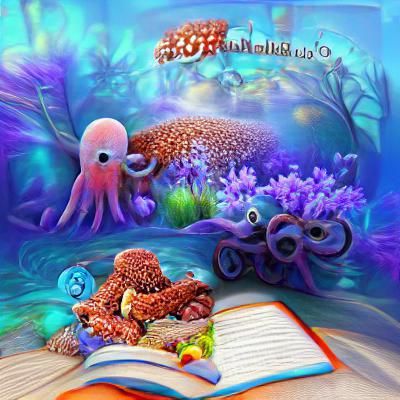 Cute Octopus and Coral Reef in 3D Illustration