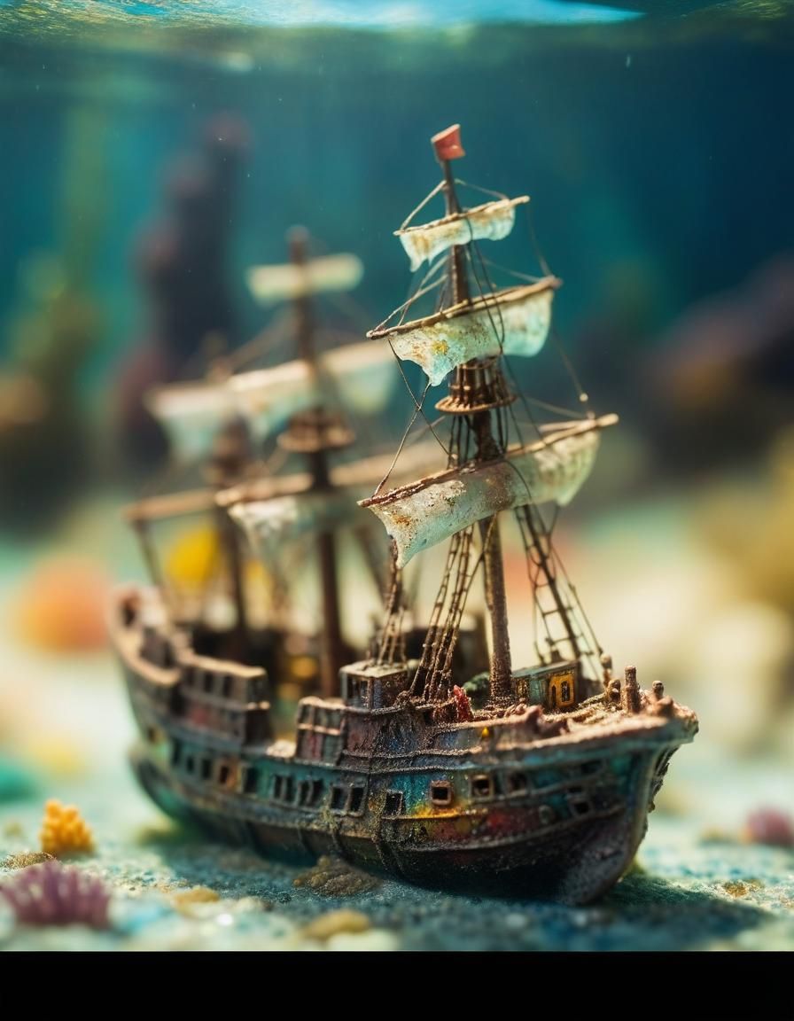 Miniature Sunken Ship Macro Photograph