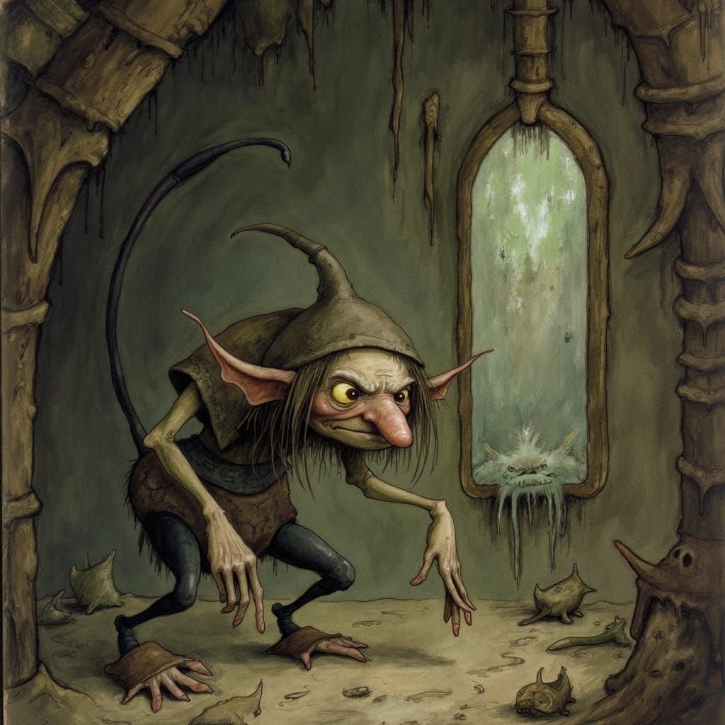 Hoggle in Mystical Cluttered Room, Goblin Art