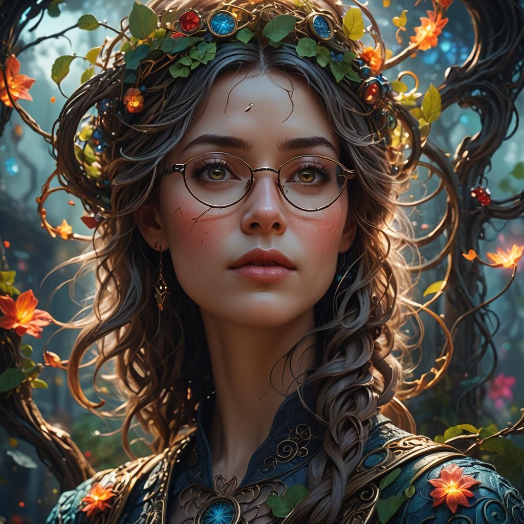 Mystical Woman Portrait with Vines in Fantasy Style